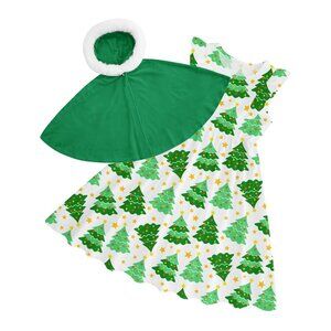 Toddler Girls Christmas Tree Sundress With Green Winter Cape Set Size 4T